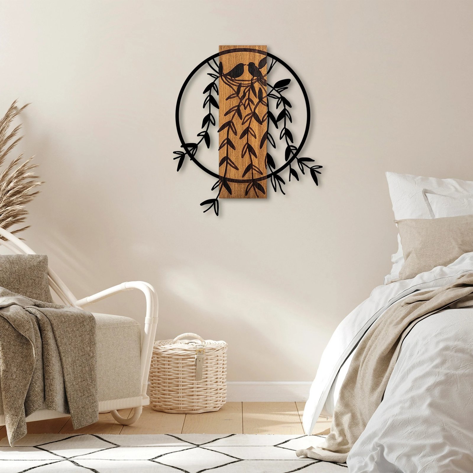 Aksesor dekorativ muri prej druri, Wallity, Fole zogjsh, ngjyrë arre/zezë, 56x56cm