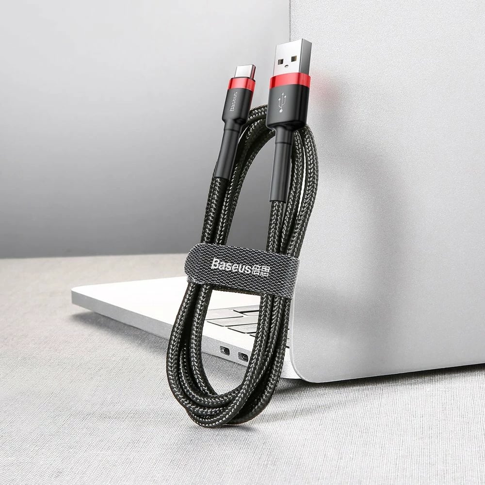 Kabllo Baseus Cafule CATKLF-C91, USB-A në USB-C, 2m, QC3.0, E zezë/E kuqe