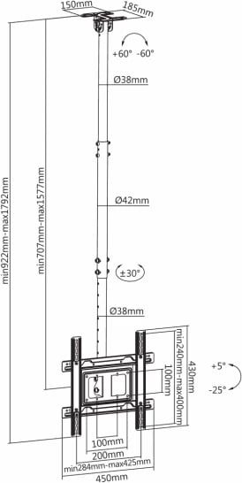 Mbajtëse per TV 37“ - 80“/94 - 203 cm SBOX CPLB-9441
