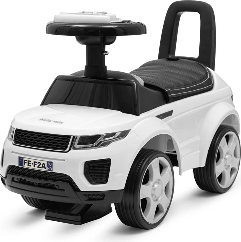 Makina lodër ride-on Baby Mix Prime SUV, ulëse lëkurë eko, rrota PVC 13 cm, timon me melodi, ngarkesë deri 27 kg, 12–36 muaj, e bardhë