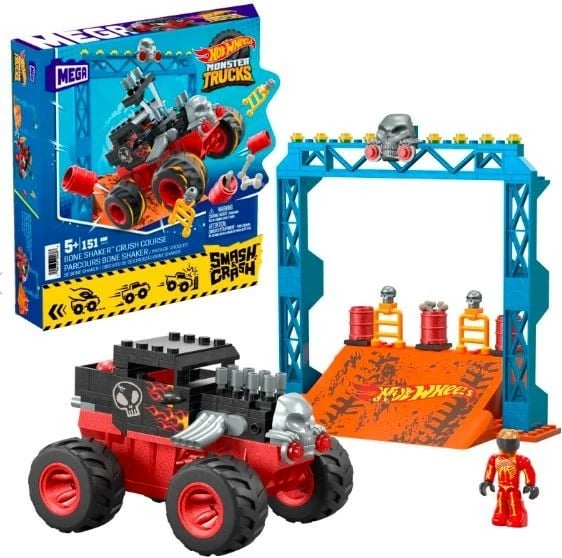 Set ndërtimi Mega Bloks Hot Wheels Monster Trucks Bone Shaker, 151 pjesë, me rampë dhe mikrofigurinë shoferi