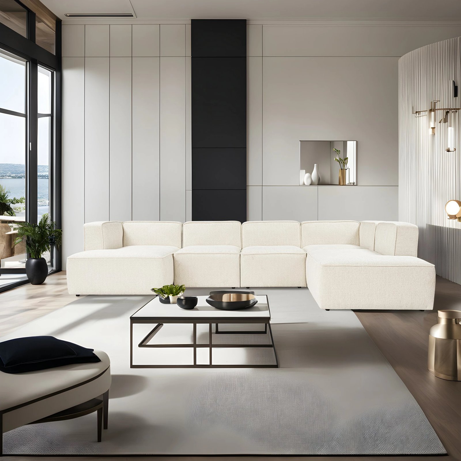 Këndore Atelier del Sofa More M (M5-M1-M1-M2-M3), krem