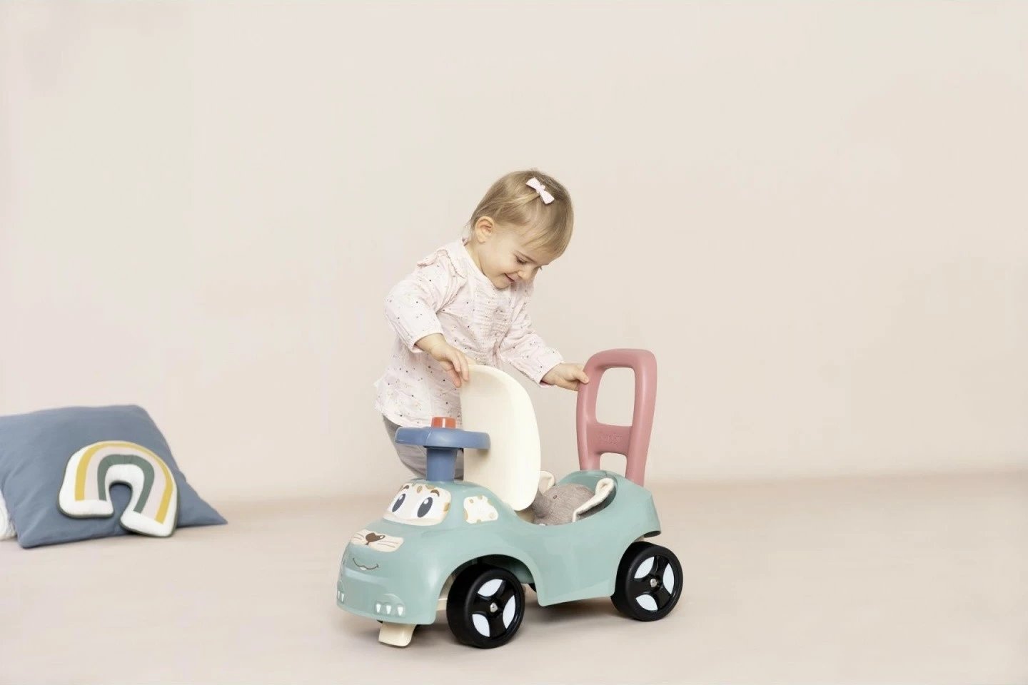 Makine lodër ride-on Smoby Little, plastikë, për fëmijë, Blu/Kafe/Krem/Jeshile