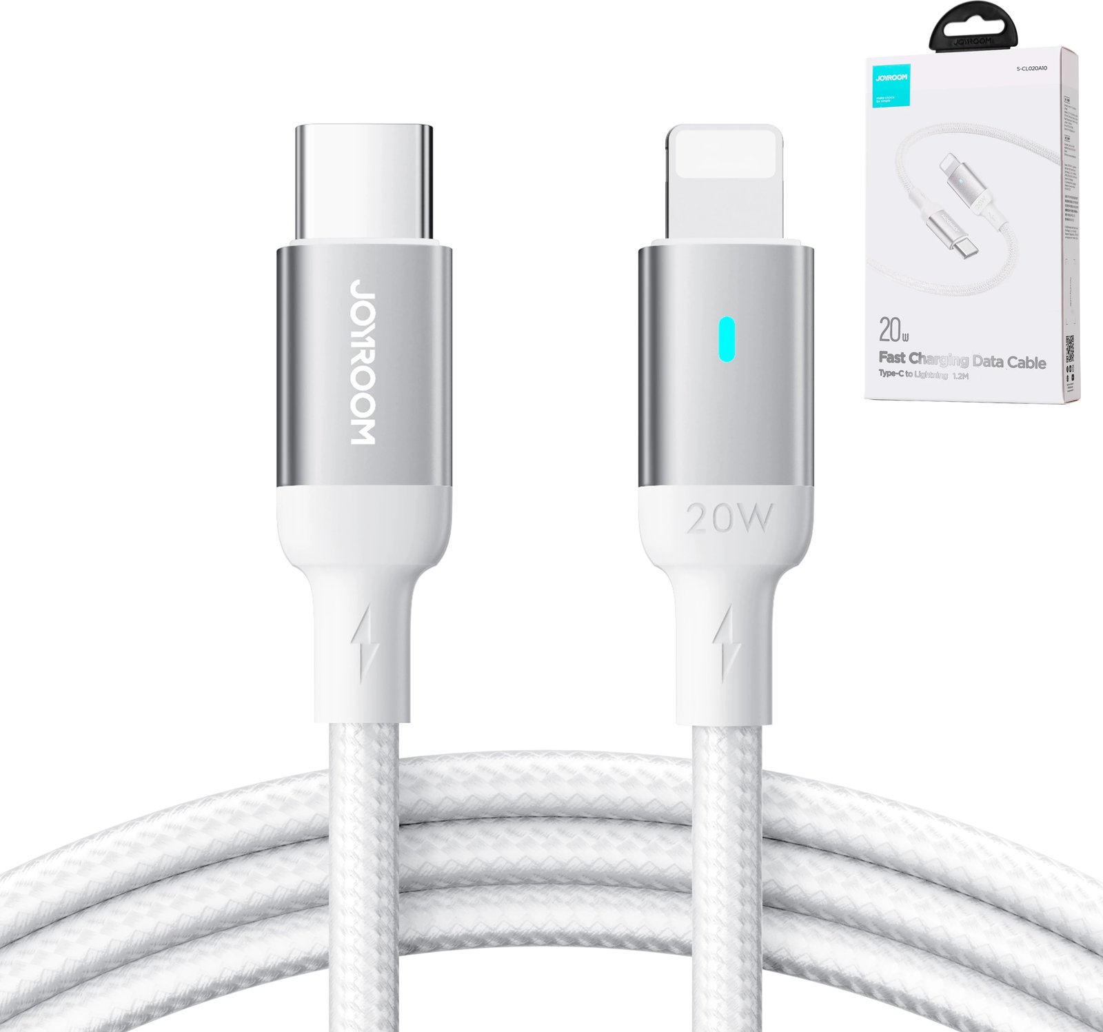 Kabllo USB‑C në Lightning, Joyroom Extraordinary Series A10 S-CL020A10W, PD 20W, 1.2 m, USB 2.0 480 Mbps, LED, e bardhë Kabllo USB‑C në Lightning, Joyroom Extraordinary Series A10 S-CL020A10W, PD 20W, 1.2 m, USB 2.0 480 Mbps, LED, e bardhë
