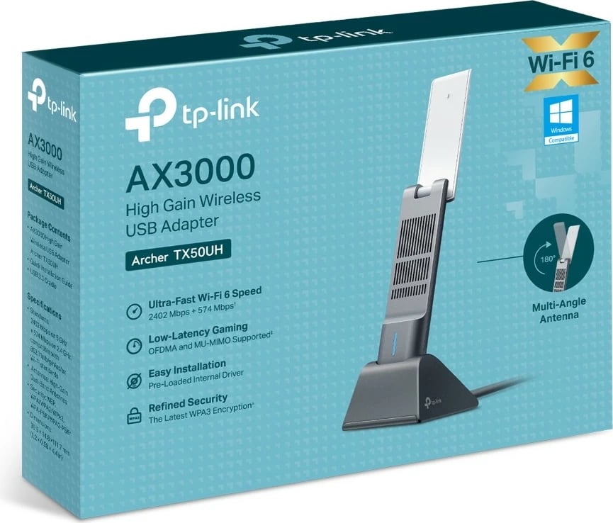 Kartë rrjeti USB TP-LINK Archer TX50UH, AX3000, WiFi 6, me dy antena, e zezë