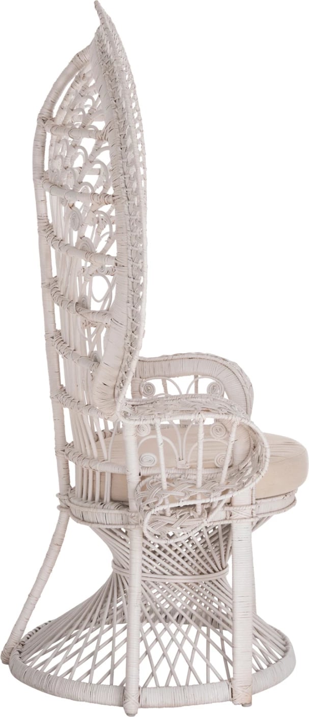 Fotelja ROYAL PEACOCK FH9342.02, ratan, ngjyrë e bardhë, jastëk i bardhë, 114x72x150Hcm