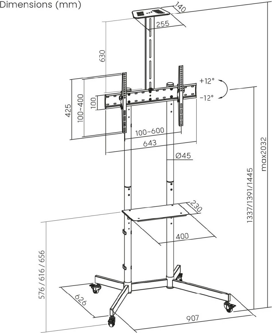Karrocë për TV Maclean MC-113 B, 37-70", ngarkesë 45 kg, e zezë