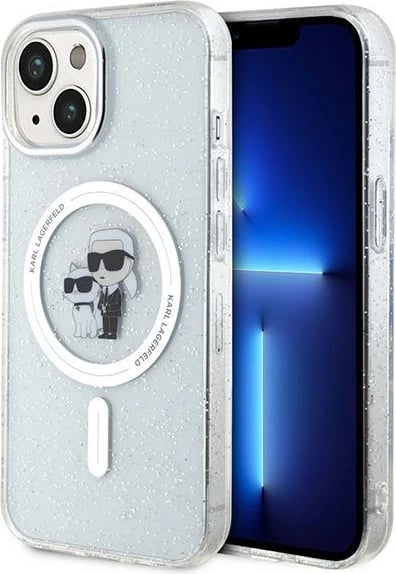 Mbështjellës Karl Lagerfeld Karl&Choupette Glitter MagSafe për iPhone 15 Plus, Transparent