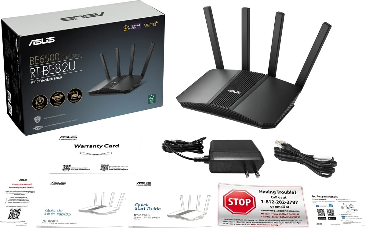 Router ASUS RT-BE82U BE6500, wireless, 2.5 Gigabit Ethernet, Dual-band, i zi