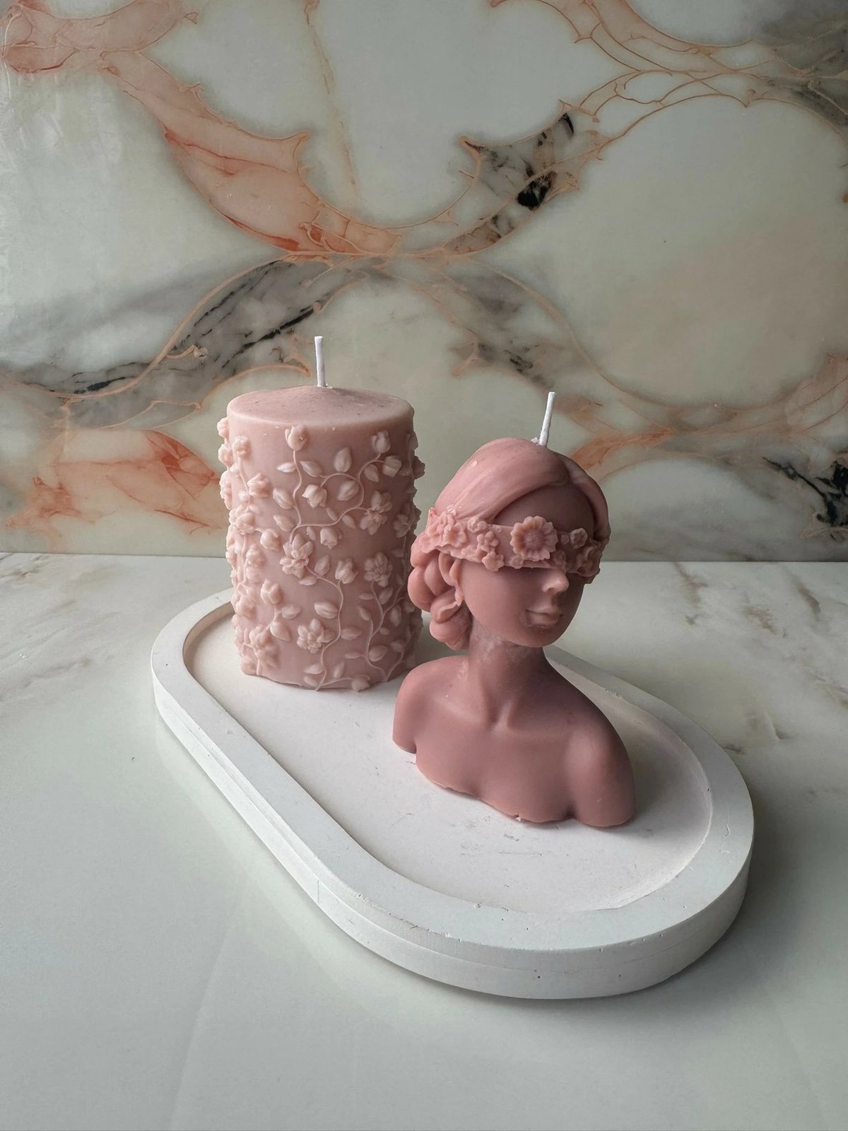 Set qirinjsh (3 copë), Glamour Candle 39ST, Evila Originals, rozë dhe e bardhë