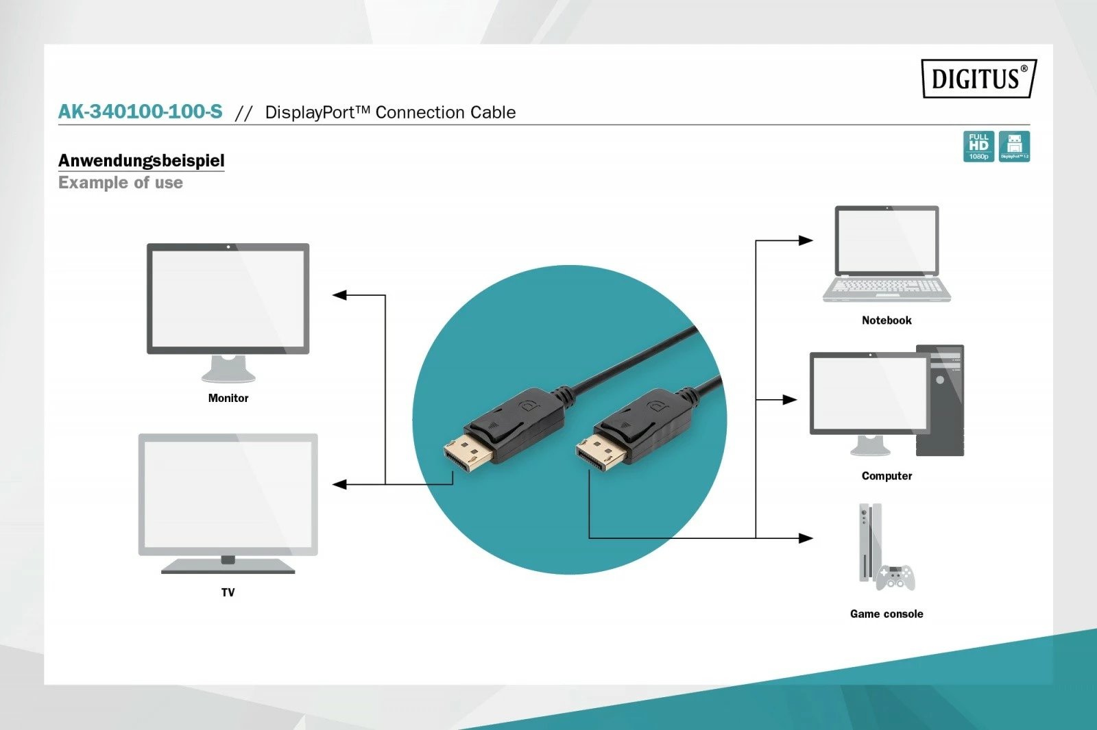 Kabllo DisplayPort Digitus AK-340100-100-S, 10m, e zezë