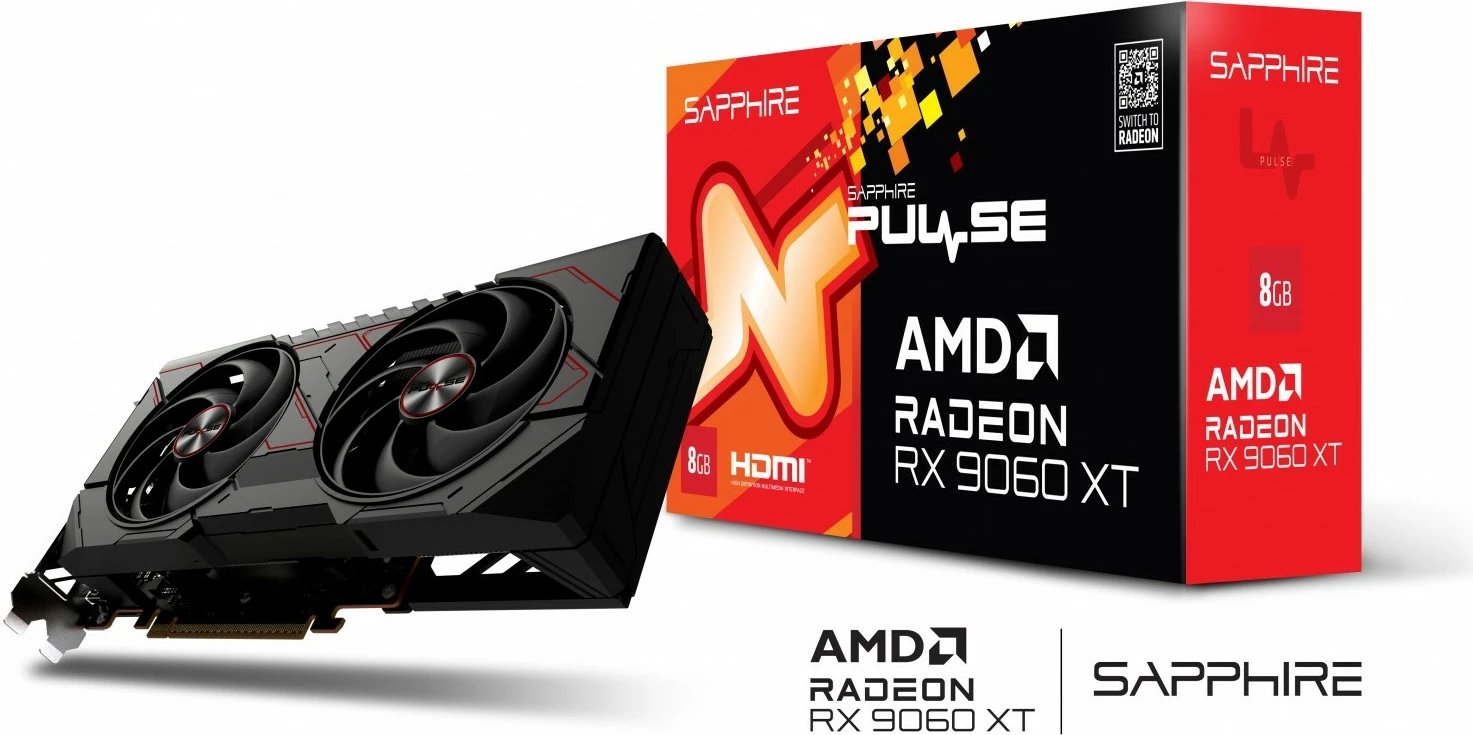 Kartelë grafike Sapphire Radeon RX 9060 XT PULSE, 8GB GDDR6, 128-bit, 2xHDMI, DisplayPort