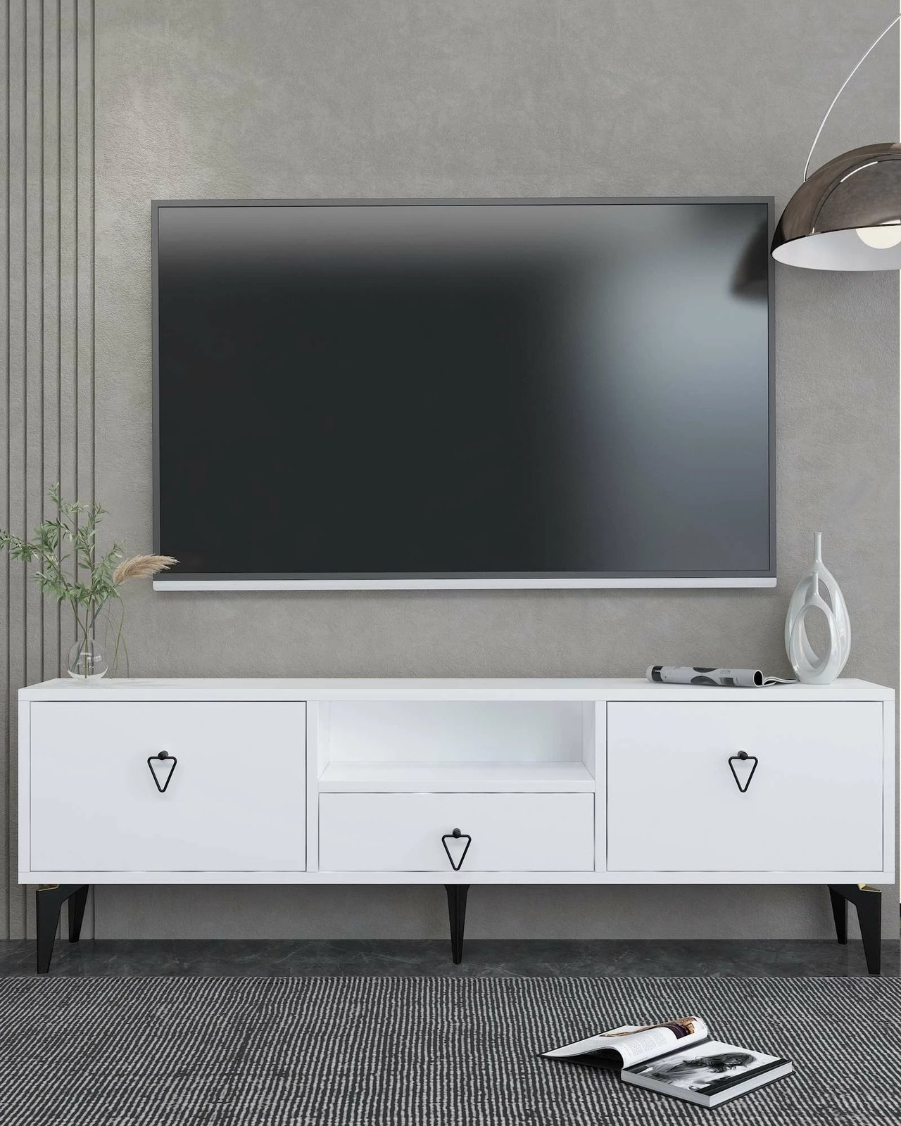 Komodë TV Skye Decor, e bardhë/zezë, 1302-DROP-1