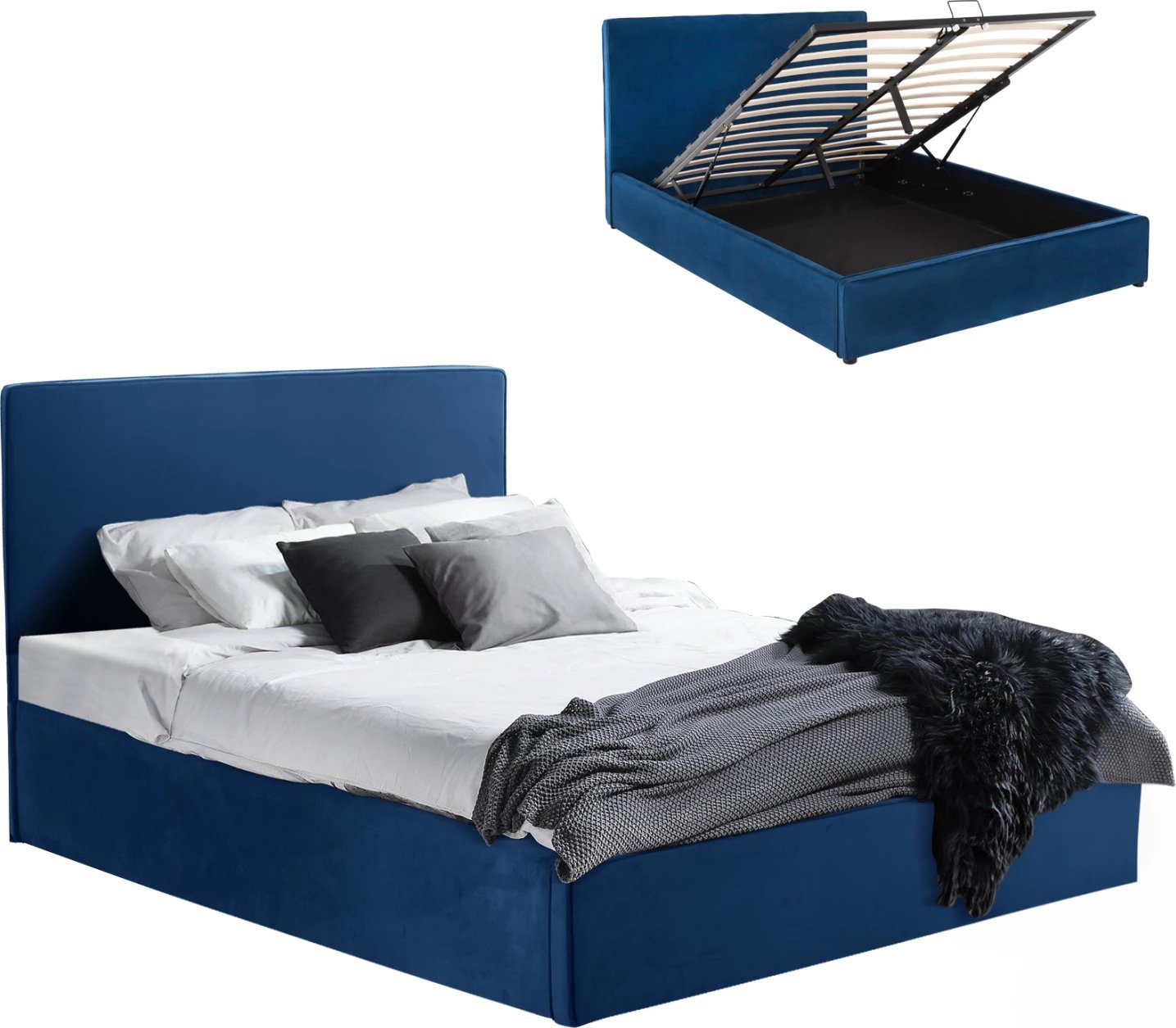 Krevat ALLIE FH584.18 160x200 me hapësirë ruajtjeje, kadife blu
