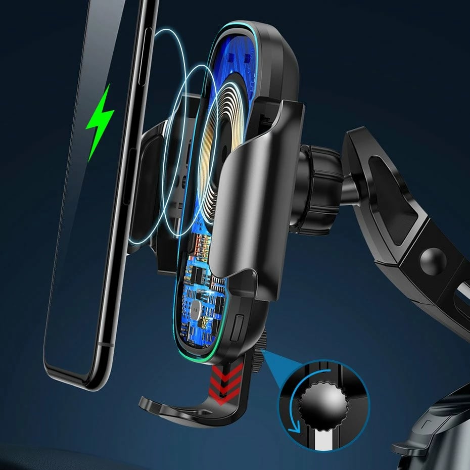 Mbajtës elektrik Baseus WXHW03-01 me karikim wireless Qi 15W, i zi