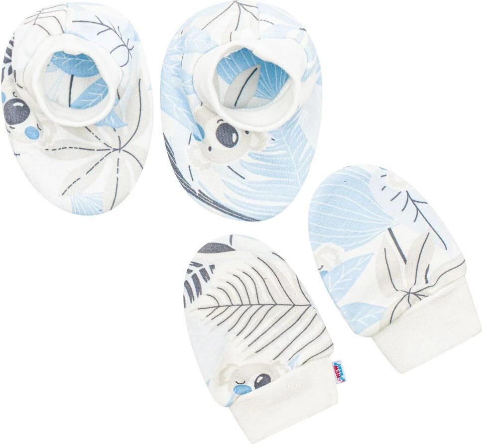 Set për bebe me papuçe dhe doreza, New Baby Lovely, 100% pambuk, madhësi universale, blu