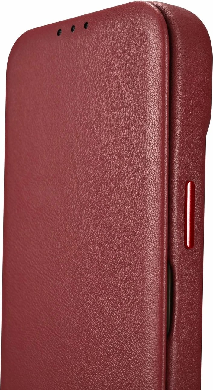 Mbështjellës iCarer CE Premium lëkurë folio për iPhone 14 Pro Max, MagSafe, Kuq