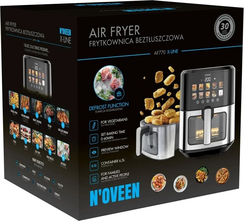Fritezë me ajër të nxehtë N'OVEEN AF770 X-LINE, e zezë, argjendtë Fritezë me ajër të nxehtë N'OVEEN AF770 X-LINE, e zezë, argjendtë