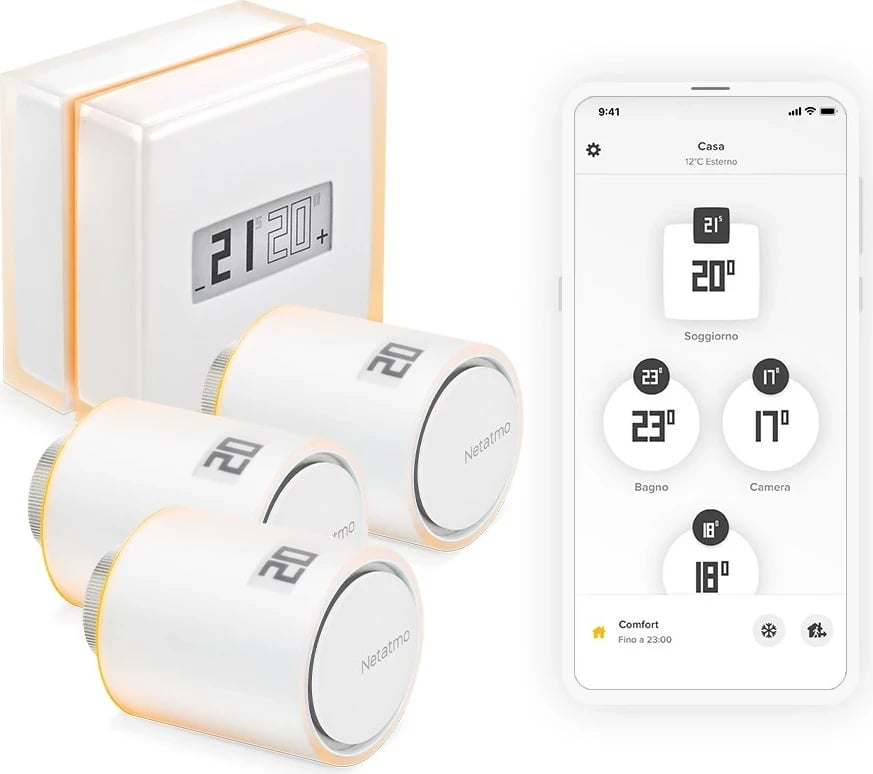 Set termostat i mençur Netatmo me 3 valvula të mençura për radiator, i bardhë