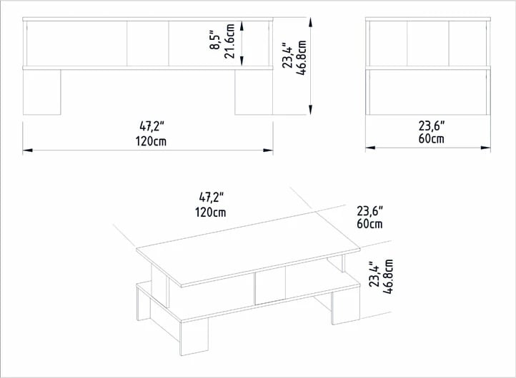 Tavolinë kafeje Olly e bardhë 120x60x47cm