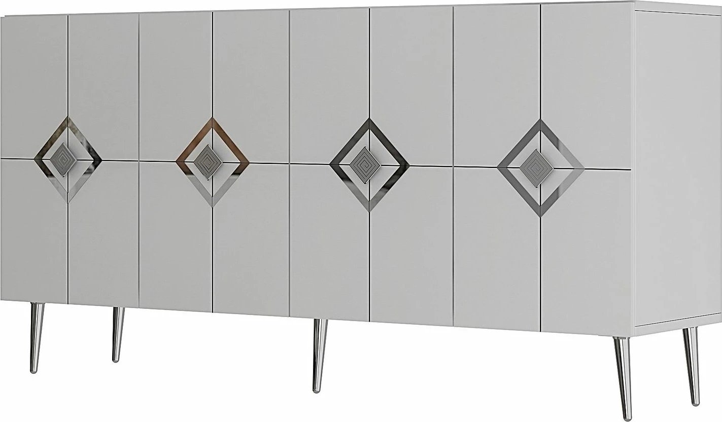 Konsolë moderne, ngjyrë e bardhë dhe argjend, Skye Decor, KB150