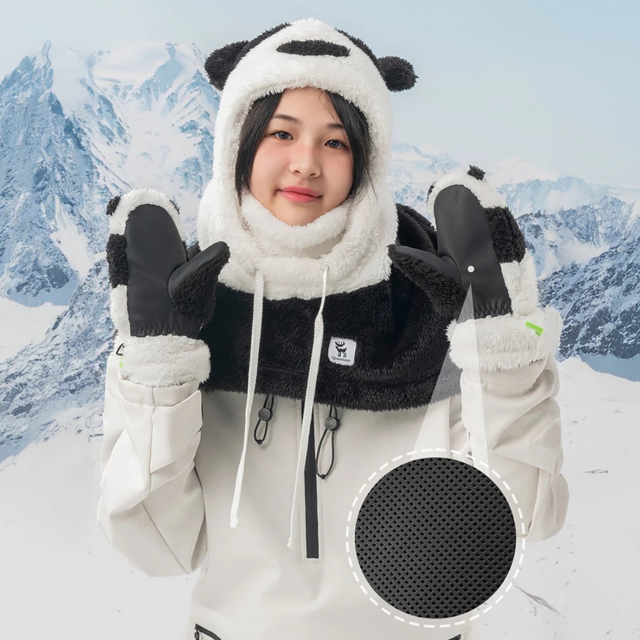 Doreza ski Qunature Panda, për fëmijë dhe të rritur, S, e zezë/e bardhë