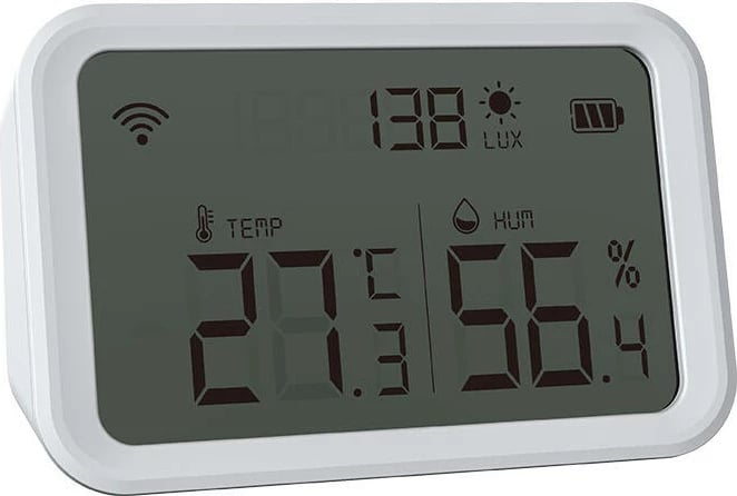 Sensor temperature e lagështie Neo NAS-TH02W me ekran, Wi-Fi, i bardhë