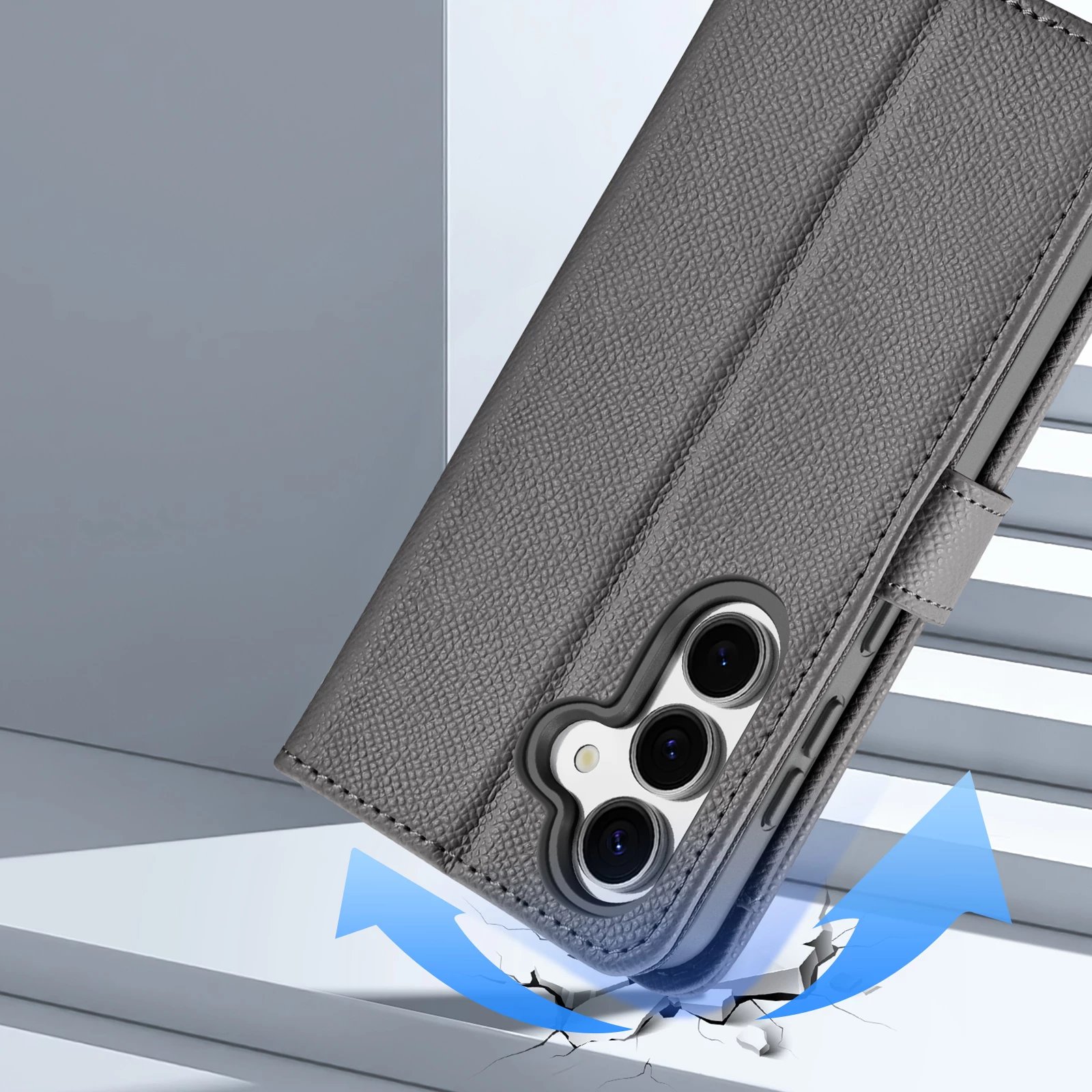 Mbështjellës Dux Ducis Lawa për Samsung Galaxy S25, lëkurë, me portofol magnetik të ndashëm, Gri