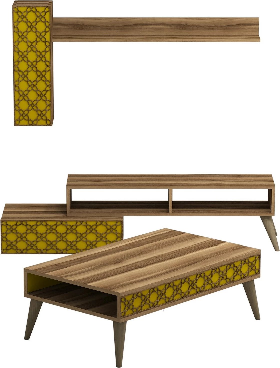 Set mobiljesh për dhomë dite, Skye Decor, ngjyrë arrë, e verdhë