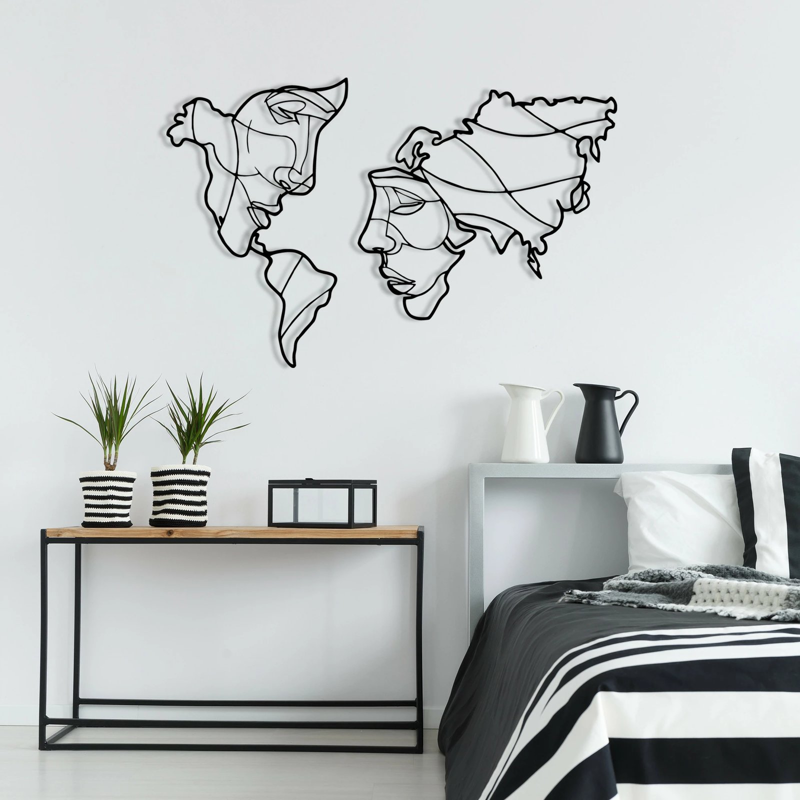 Aksesor dekorativ metalik për mur, Wallity, Suret, ngjyrë e zezë, 139x89cm