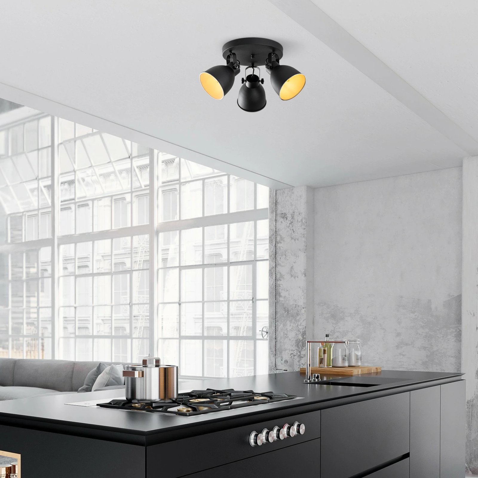 Llambë tavani Opviq, Spotkafası, e zezë, 3 vende, 46cm