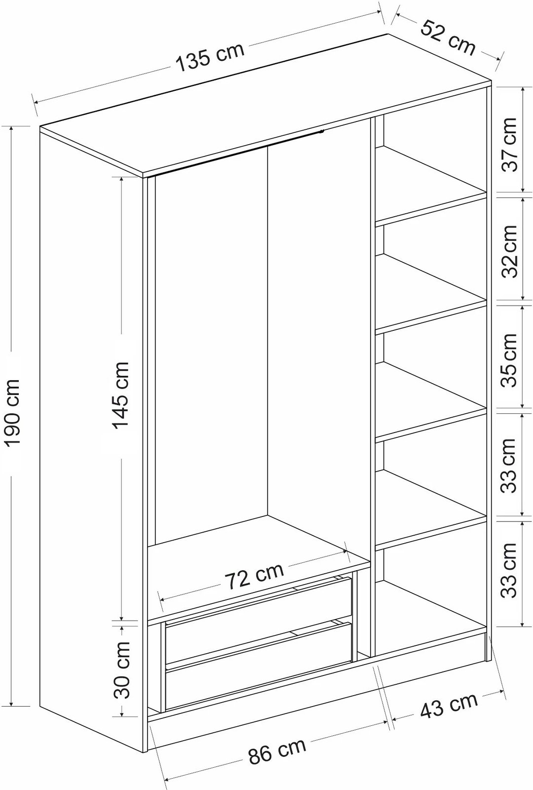 Dollap Skye Decor, ngjyrë e bardhë dhe e zezë, 2273