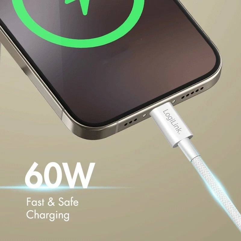 Kabëll LogiLink USB-A në USB-C 1m, najlon, gjelbër