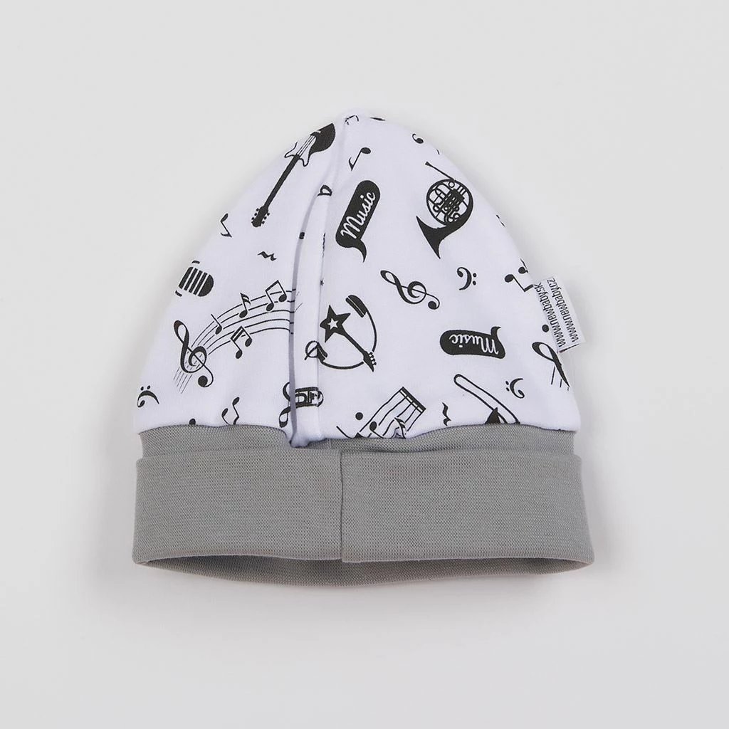 kapuç bebe New Baby Music, përmasa 62 (3-6 muaj), pambuk 100%, e bardhë