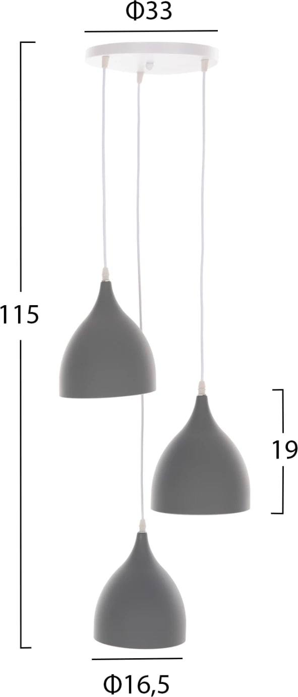 Llambë tavanore varëse, 3 drita, metal gri, FH4139, Φ33x33-115H cm