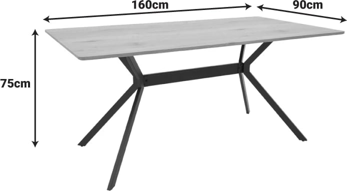 Tavolinë Nerelis, MDF natyral, këmbë metalike të zeza, 160x90x75cm Tavolinë Nerelis, MDF natyral, këmbë metalike të zeza, 160x90x75cm