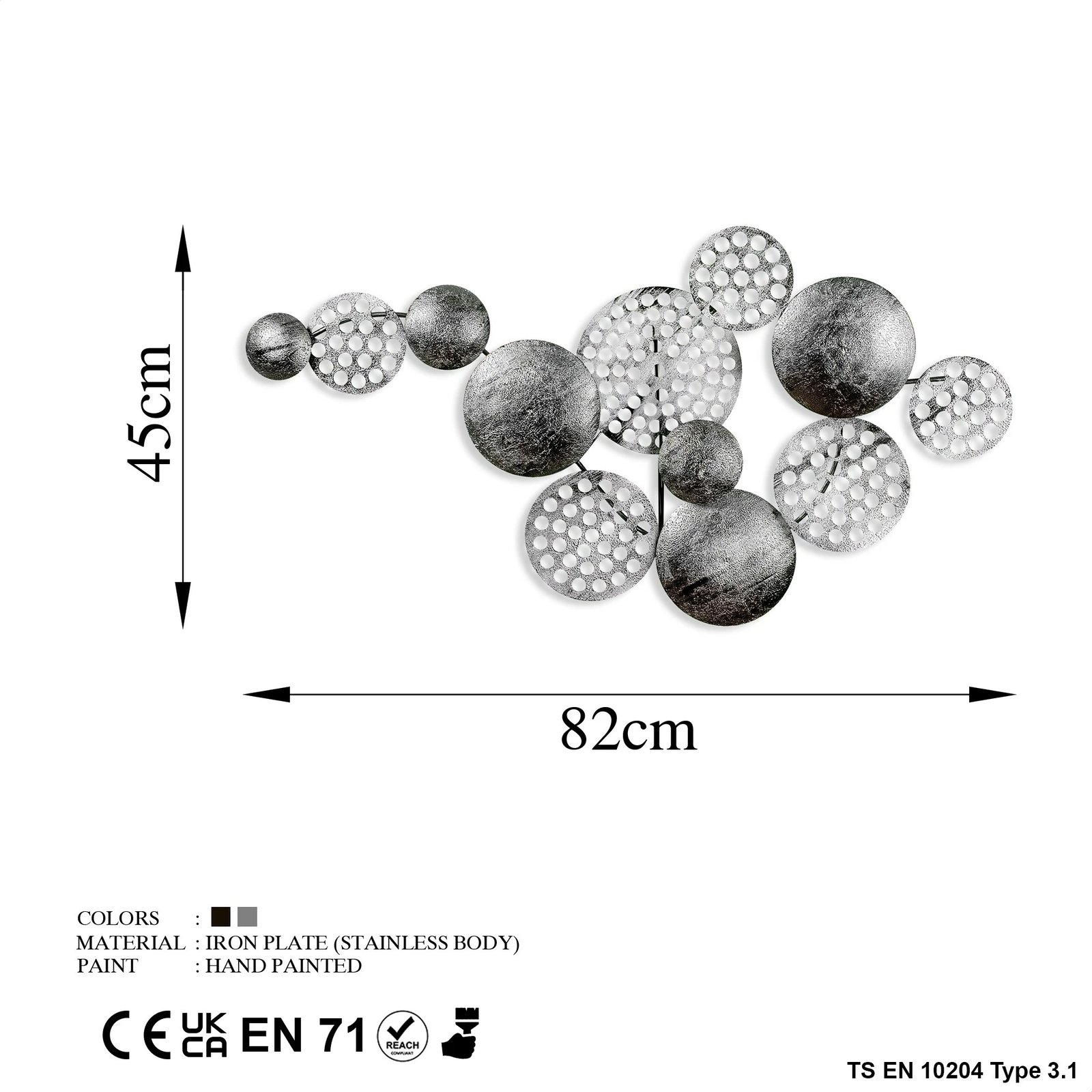 Aksesor dekorativ metalik për mur, Wallity Aurora 5, argjend, 45x82cm