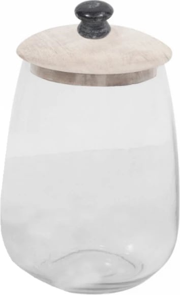 Kavanoz për ruajtje Actia me kapak, xham, kapak dru i bardhë i zbehtë, 14x14x20 cm