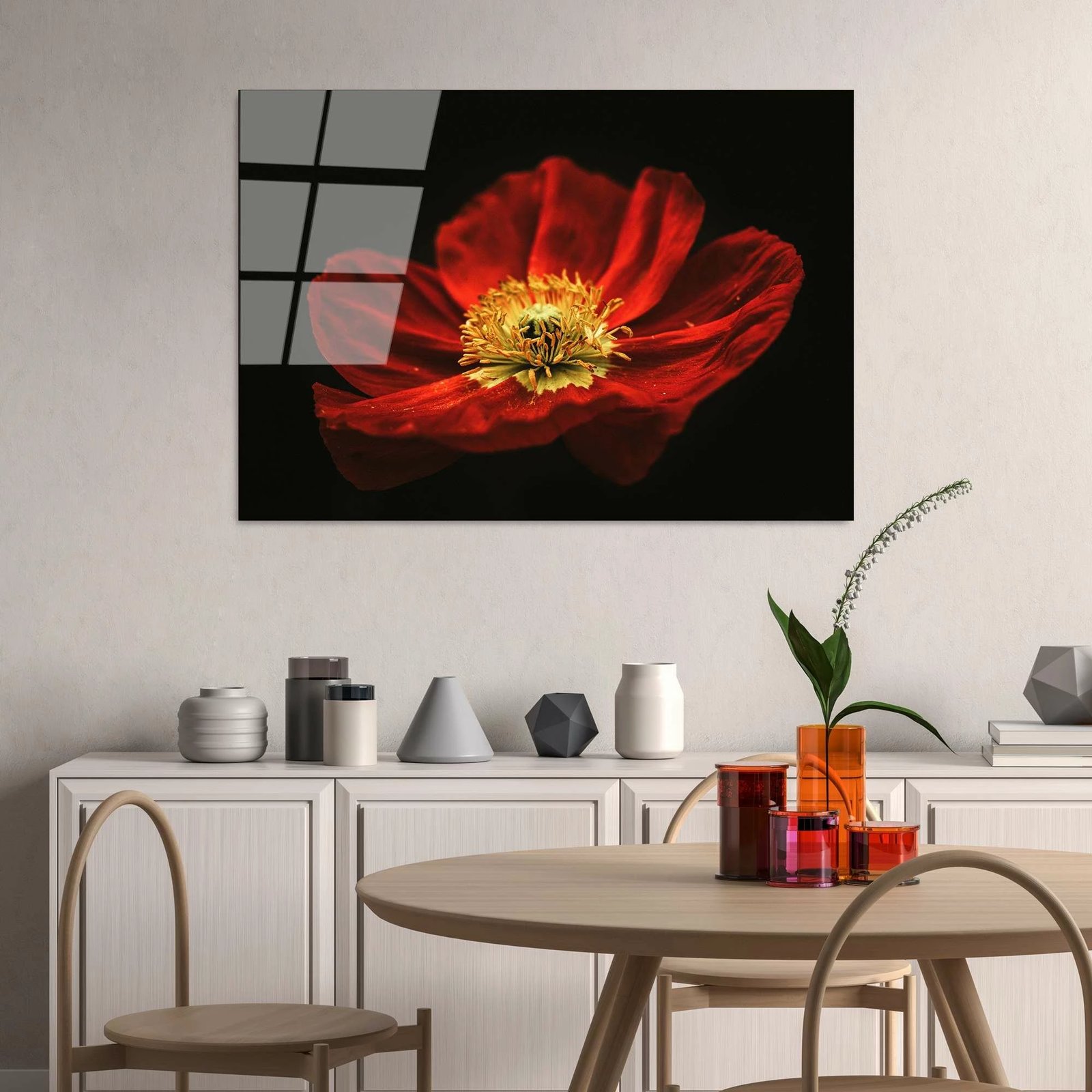 Pikturë dekorative prej xhami të temperuar, lulekuqe, UV-204, 70x100cm