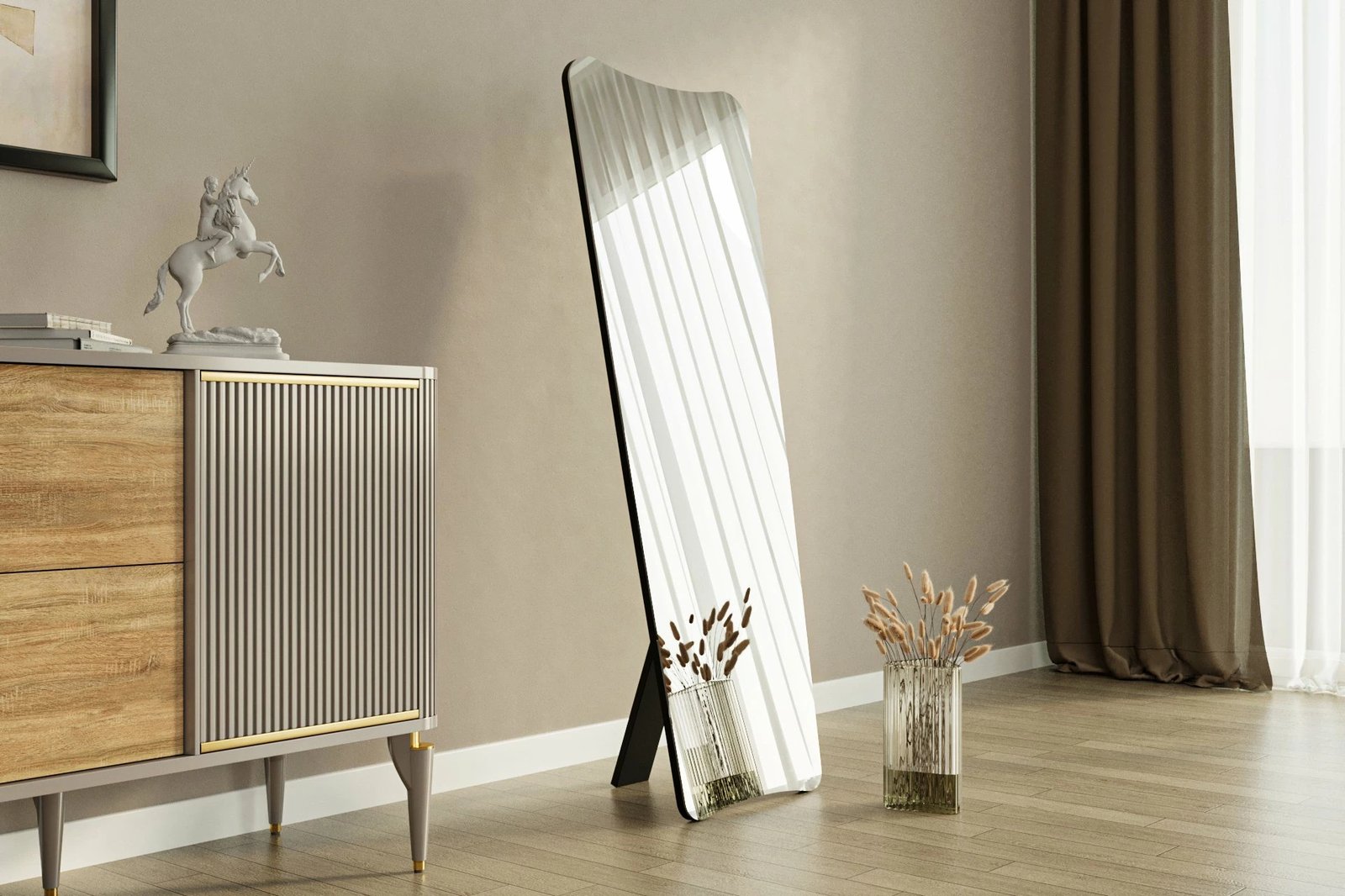 Pasqyrë Hanah Home, Vitros, ngjyrë e zezë, 55x150x2.2cm