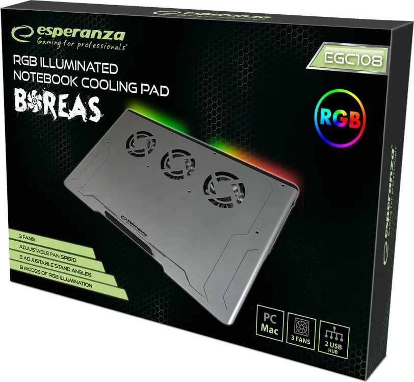 Pad ftohës për laptop Esperanza Boreas EGC108, RGB, 19", i zi