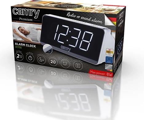 Radio-Alarm me orë, Adler CR 1156, AM/FM, ekran LED 1.8", 2 alarme, 20 stacione, rregullim ndriçimi, rezervë me bateri, zi