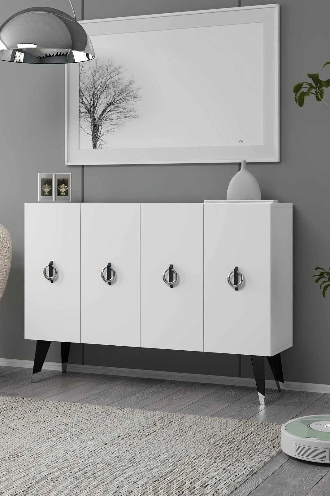 Konsol Skye Decor, 8184KM-32, e bardhë, e zezë, argjend