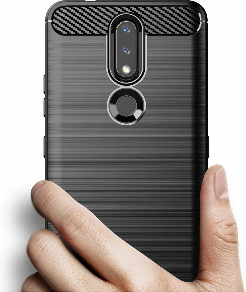 Mbështjellës Hurtel Carbon Case për Nokia 2.4, i zi