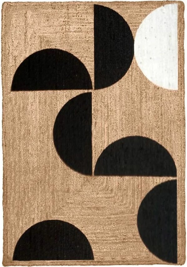 Qilim Anisa për dhomë dite, pambuk dhe jute, natyral, i zi, i bardhë, 200x300cm