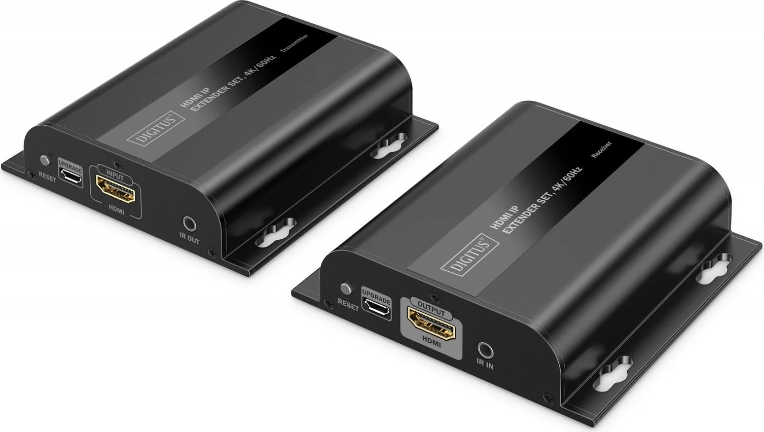 Zgjatës HDMI mbi IP, Digitus DS-55351, 4K/60Hz, deri 200 m (Cat6), max 253 pranues, IR, e zezë, set (transmetues/marrës)