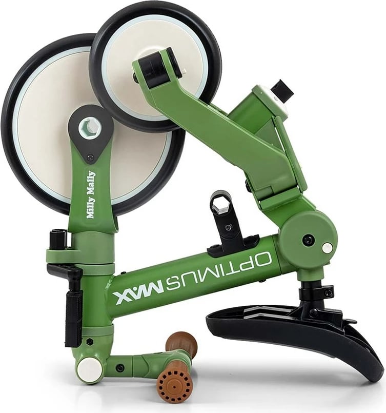 Tricikël & biçikletë balancuese 5‑në‑1 me dorezë prindi, Milly Mally Optimus Max, rrota shkumë, kornizë çeliku, 12M+, e gjelbër