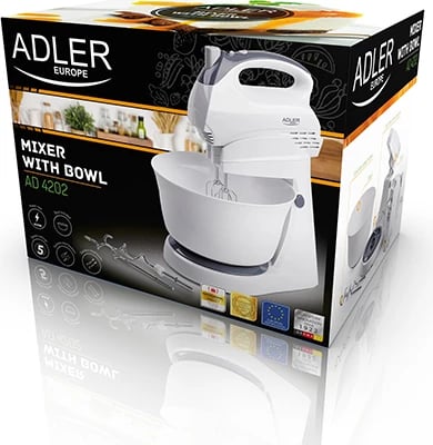 Mikser me tas, Adler AD 4202, 3L, 5 shpejtësi, 300W, turbo, i bardhë/gri
