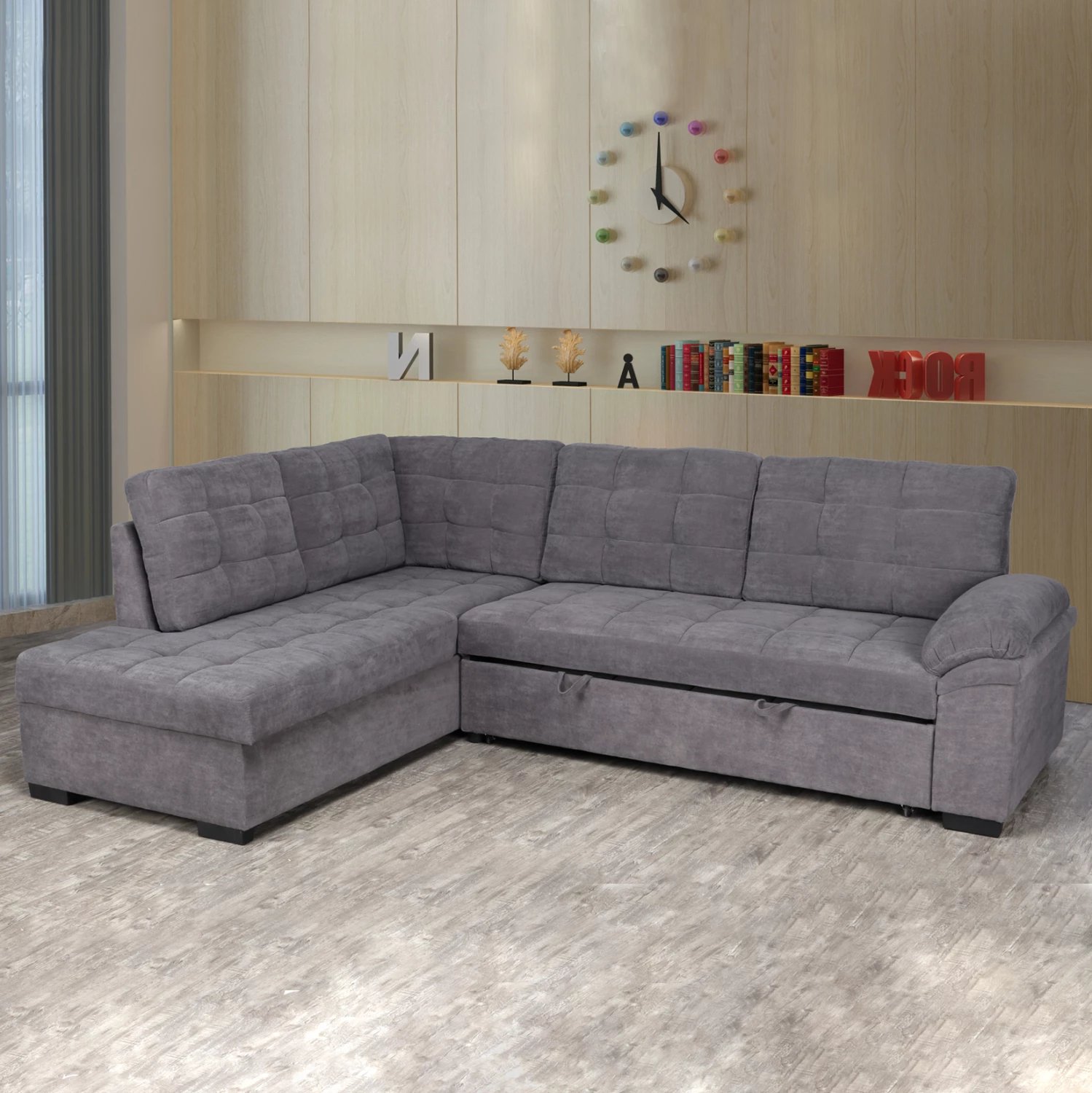 Kënd divani me shtrat Jade, ngjyrë gri e errët, FH3144.02L, 252x159x84h cm
