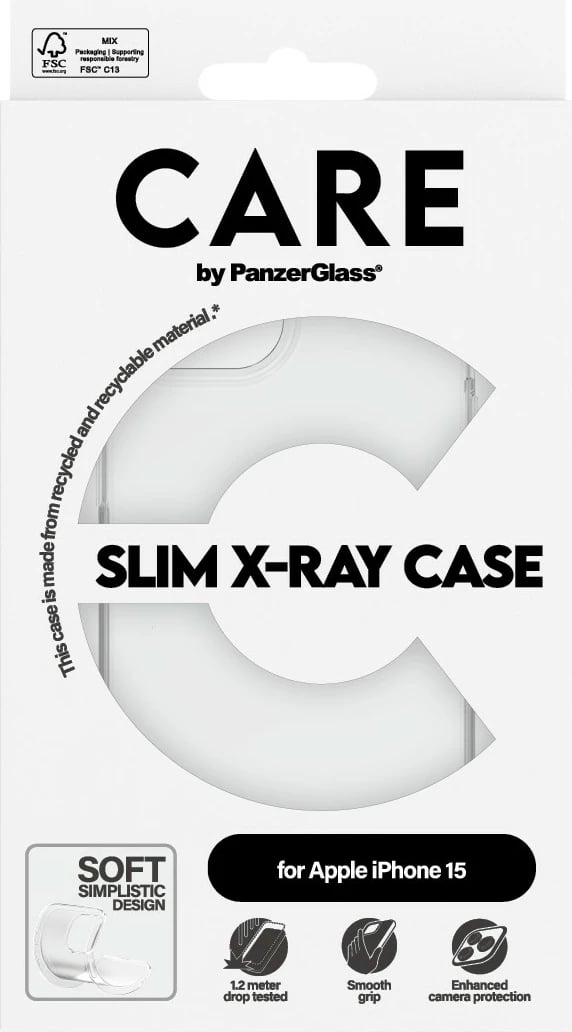 Mbështjellës PanzerGlass CARE Case Fashion X-Ray për iPhone 15, transparent